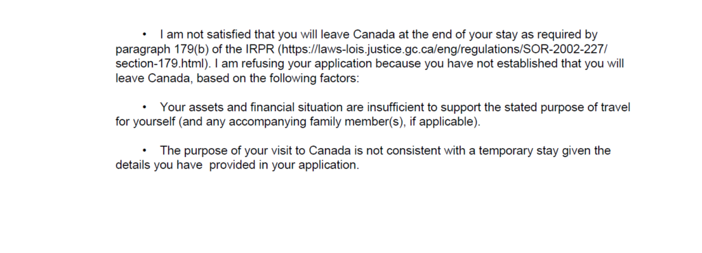 canada study visa refusal letter